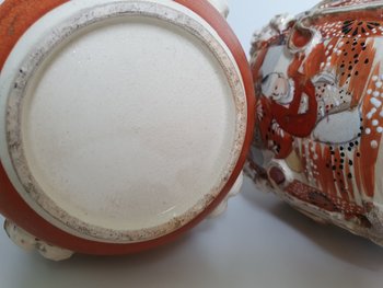 Kyoto Satsuma: pair of bottle vases with lids ca. 1910