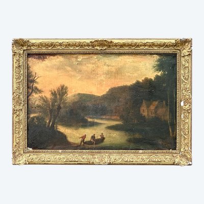 Dipinto di paesaggio di barca