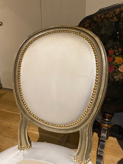 Pair of Louis XVI style armchairs with medallion backs, circa 1900