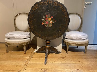 Pair of Louis XVI style armchairs with medallion backs, circa 1900