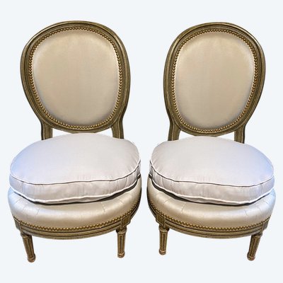Pair of Louis XVI style armchairs with medallion backs, circa 1900