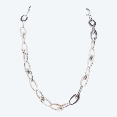 Collier maille ovale en or blanc