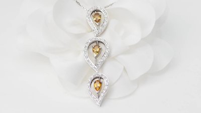 Necklace in white gold, citrine and diamonds