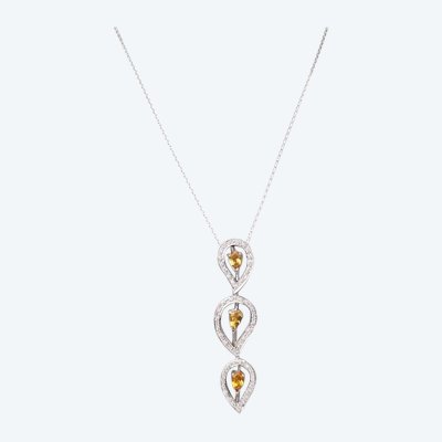 Necklace in white gold, citrine and diamonds