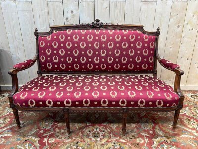 Louis XVI style bench Bordeaux fabric
