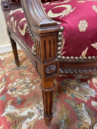 Louis XVI style bench Bordeaux fabric