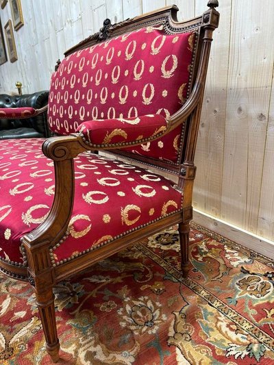 Louis XVI style bench Bordeaux fabric