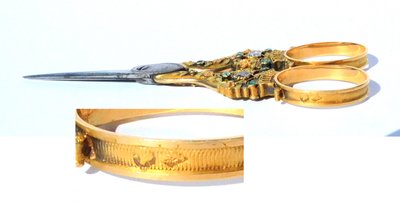 Paire De Ciseaux à Broder En Or Et Avec Pierres Précieuses Ou Semi Nécessaire De Couture