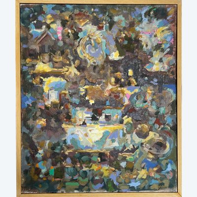 Magnificent oil on canvas between figurative and abstract, signed Lucien Beyer - groupe Témoignage