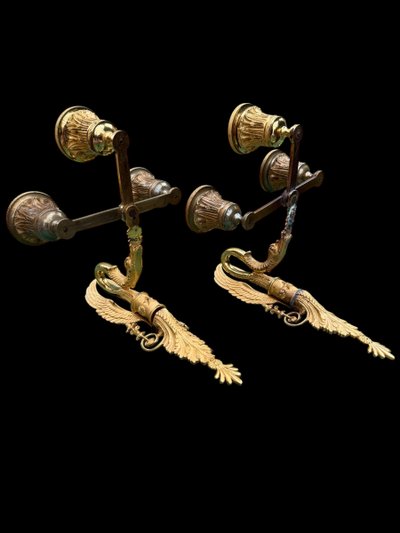 Charming pair of ormolu swan-neck sconces, Empire period