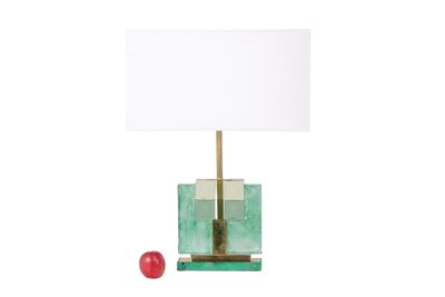 Pair of Murano glass lamps, green iridescent. 20th-21st century. LS6401609J