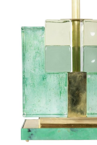 Pair of Murano glass lamps, green iridescent. 20th-21st century. LS6401609J