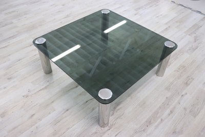 Square Coffee Table in Chromed Metal and Smoked Glass, 1970s