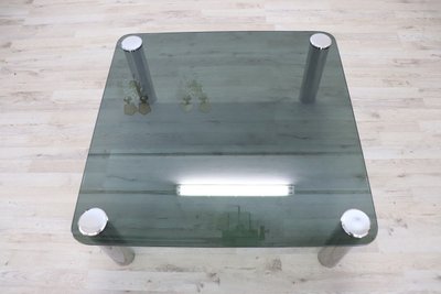 Square Coffee Table in Chromed Metal and Smoked Glass, 1970s