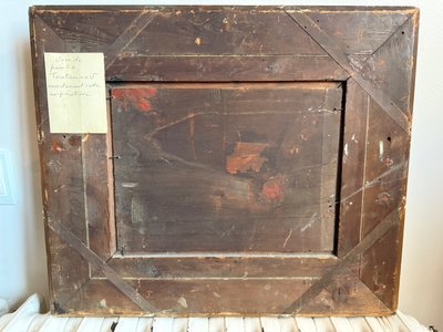 Altes Gemälde, Szene aus dem Hinterhof , Öl auf Holztafel XIX. Jahrhundert signiert, Hühner, Enten, Hähne...