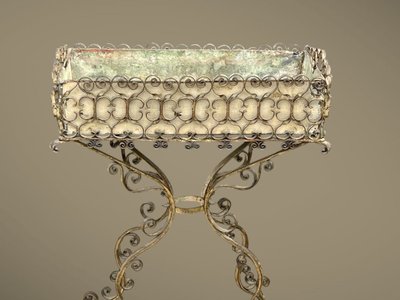 FIORIERA IN FERRO BATTUTO SU GAMBE CON VASCA IN ZINCO DEL PERIODO NAPOLEONICO III