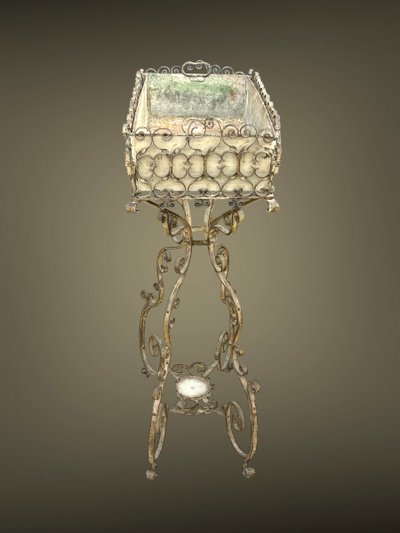 FIORIERA IN FERRO BATTUTO SU GAMBE CON VASCA IN ZINCO DEL PERIODO NAPOLEONICO III