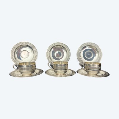 Set of 6 silver-plated cups and saucers - Early 20th century - Classic and Baroque style