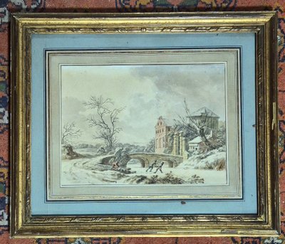Schneelandschaft Aquarellzeichnung