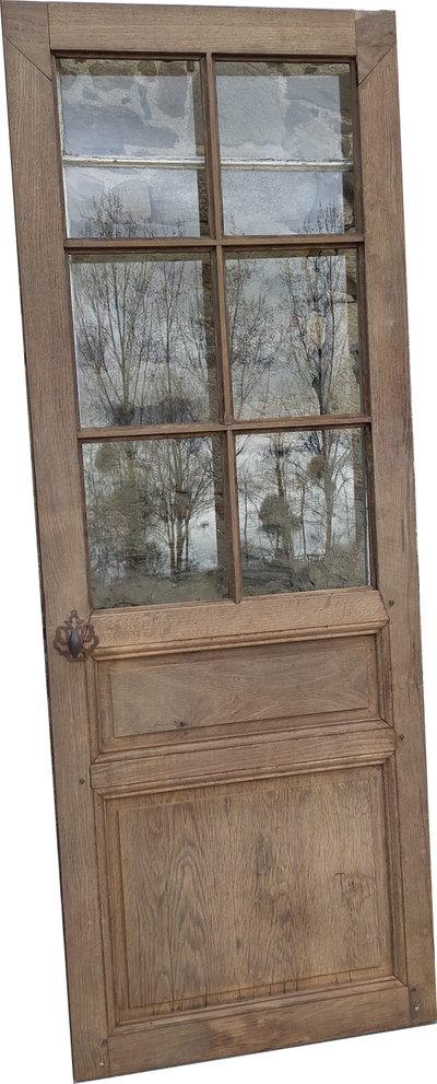 Antique 6-Panel Oak Glazed Door With Hardware
