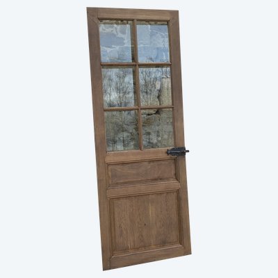 Antique 6-Panel Oak Glazed Door With Hardware
