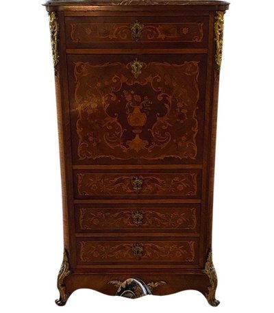 Secrétaire en bois marqueté, plateau de marbre. Napoléon III