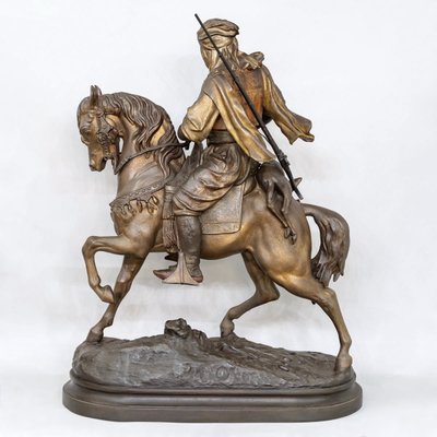 Cavaliere arabo di ritorno dalla caccia , Alfred Barye (1839-1882) Et Émile Guillemin (1841-1907)