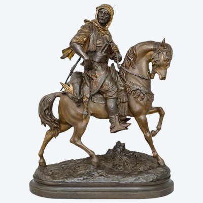 Cavaliere arabo di ritorno dalla caccia , Alfred Barye (1839-1882) Et Émile Guillemin (1841-1907)