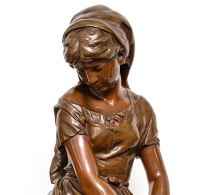 Scultura - Ragazza con covone di grano , Mathurin Moreau (1822-1912) - Bronzo