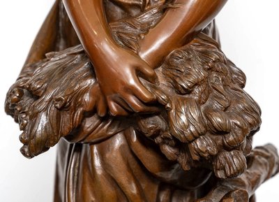 Scultura - Ragazza con covone di grano , Mathurin Moreau (1822-1912) - Bronzo