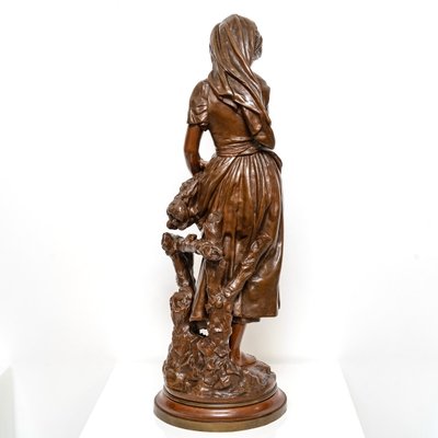 Scultura - Ragazza con covone di grano , Mathurin Moreau (1822-1912) - Bronzo