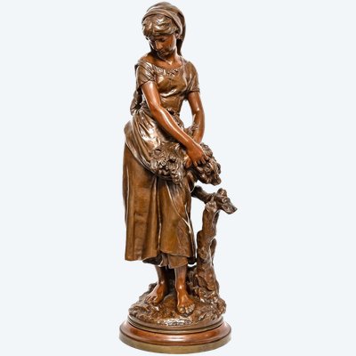 Scultura - Ragazza con covone di grano , Mathurin Moreau (1822-1912) - Bronzo