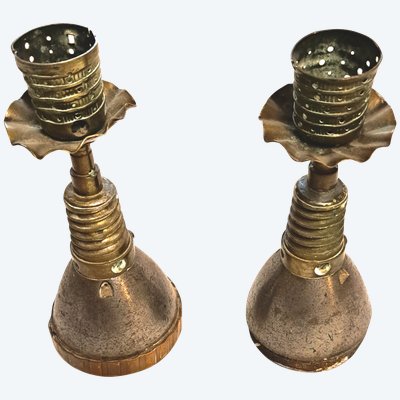 Pair of candlesticks 14/18 trench work