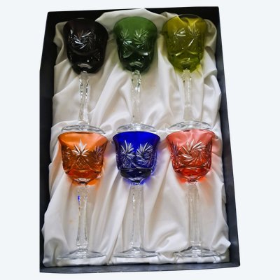 set of 6 colorful crystal wine glasses