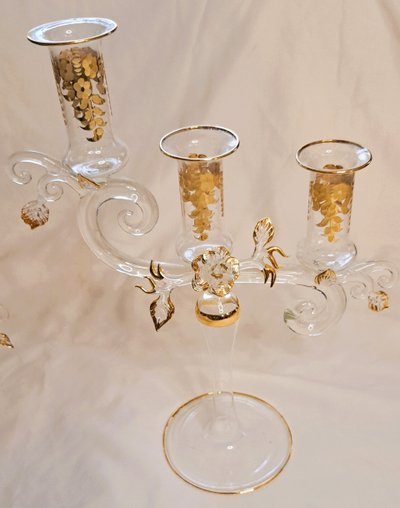 Pair of vintage gilded glass candlesticks
