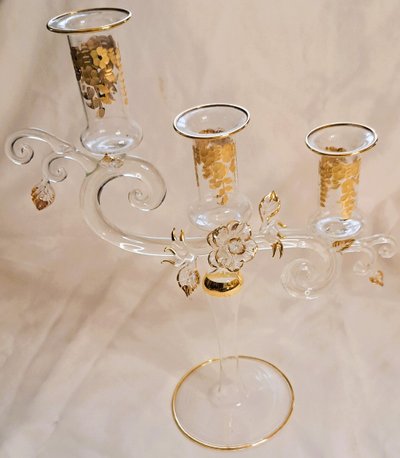 Pair of vintage gilded glass candlesticks