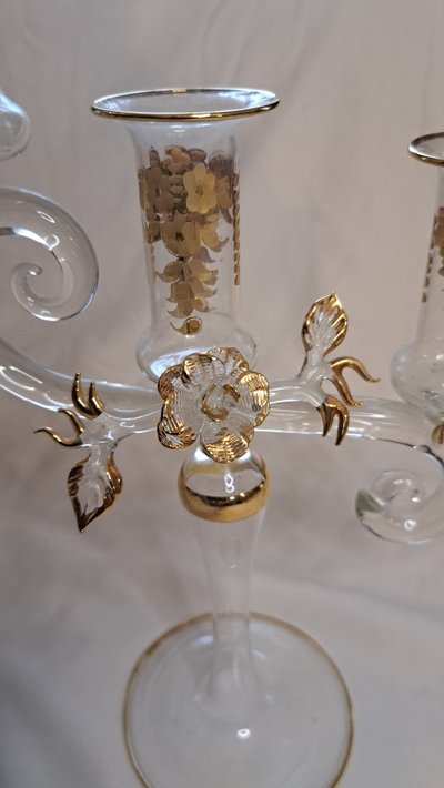 Pair of vintage gilded glass candlesticks