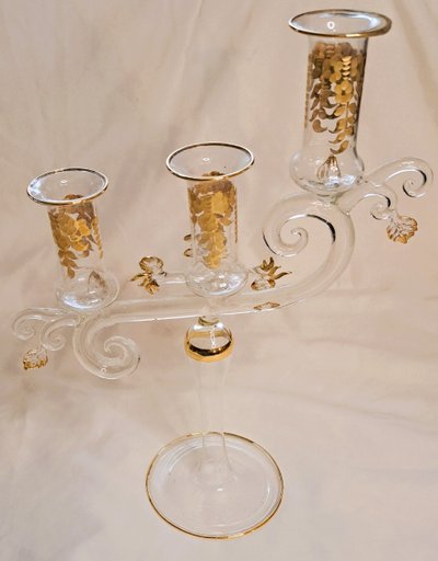 Pair of vintage gilded glass candlesticks