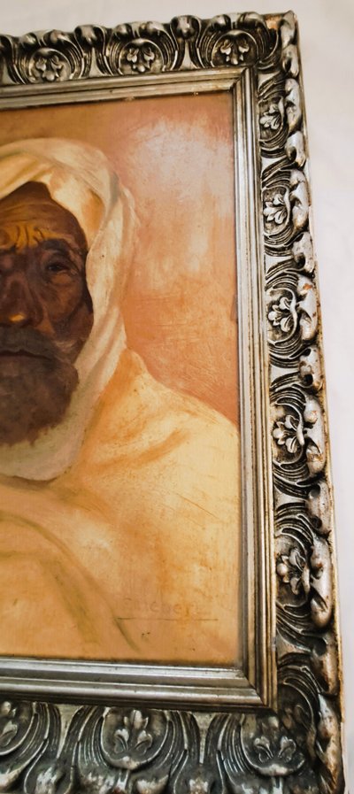Ritratto di uomo arabo olio su tavola di Louis Chiebert XX secolo