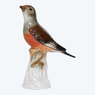 Meissen porcelain statuette representing the bird Linotte mélodieuse. Model 110