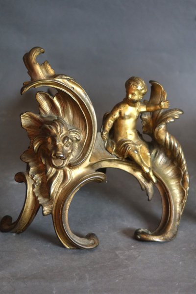Gilt bronze andirons from the 18th century