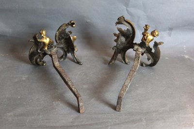 Gilt bronze andirons from the 18th century