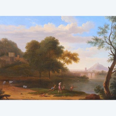 Pierre-Henri de Valenciennes (att. to) 1750-1819 Paysage d'Italie aux baigneurs, painting