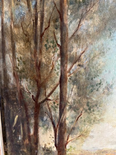 École du XIXe siècle - Dans le goût de Barbizon "Berger et son troupeau en forêt"