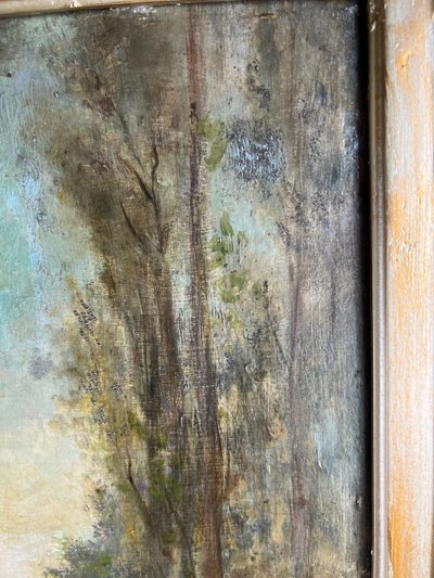 École du XIXe siècle - Dans le goût de Barbizon "Berger et son troupeau en forêt"