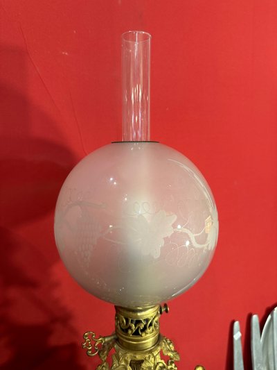 Paire De Lampes à Pétrole En Bleu De Four Et Bronze Doré 
