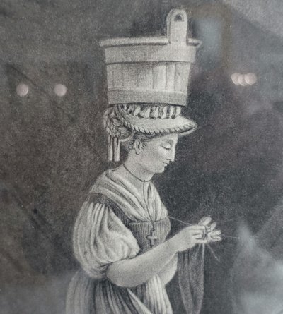 Drawing attributed to Edouard Pingret, young goat keeper knitting - gilded wood frame
