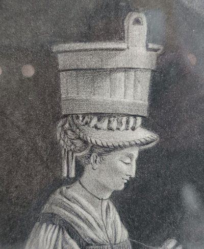 Drawing attributed to Edouard Pingret, young goat keeper knitting - gilded wood frame