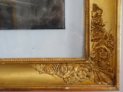 Drawing attributed to Edouard Pingret, young goat keeper knitting - gilded wood frame