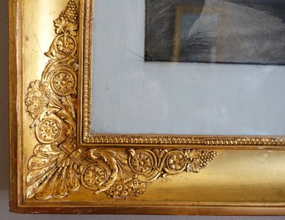 Drawing attributed to Edouard Pingret, young goat keeper knitting - gilded wood frame